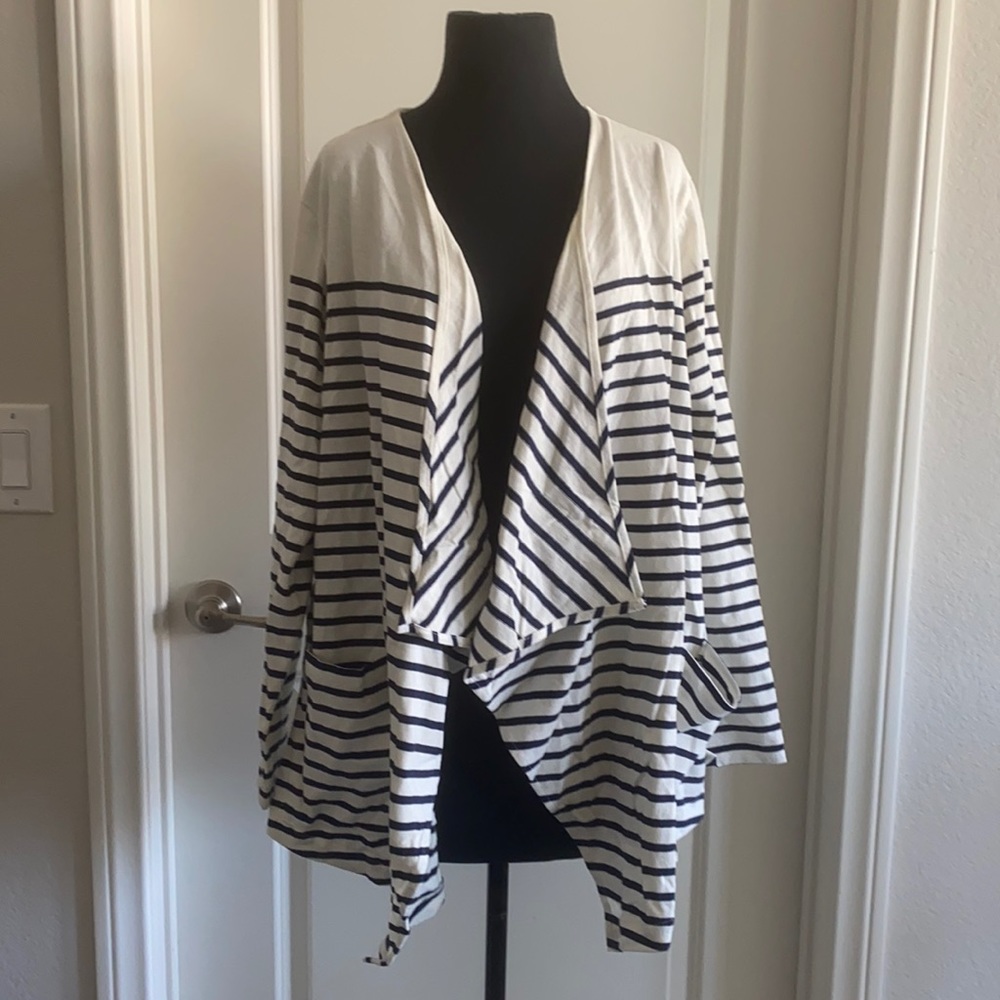 Lands end navy striped open cardigan